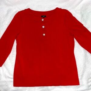 Talbots red 3/4 sleeve diamanté buttons top sz medium petite